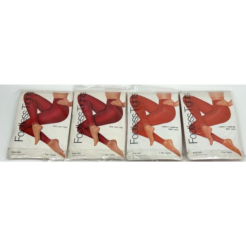 4 Seamless Tights with Lace Red and White Colors Style 8301